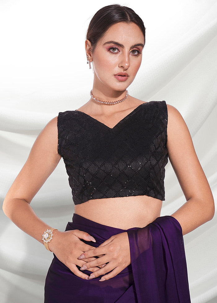 Purple Organza Saree With Blouse Piece