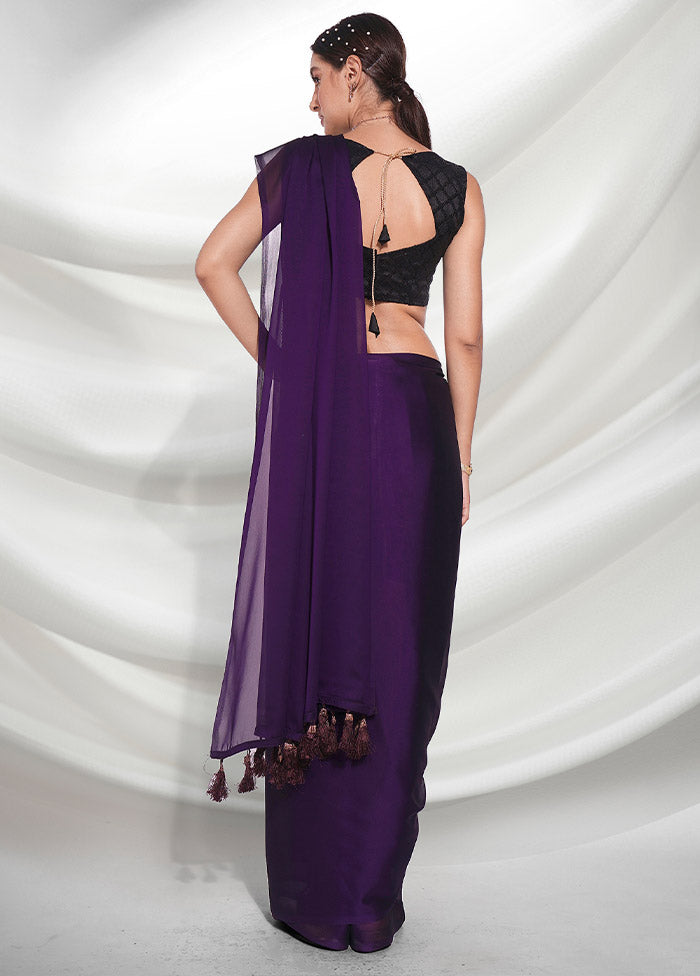 Purple Organza Saree With Blouse Piece