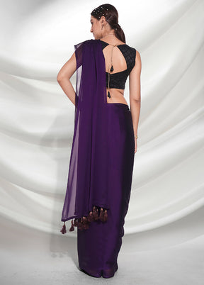 Purple Organza Saree With Blouse Piece