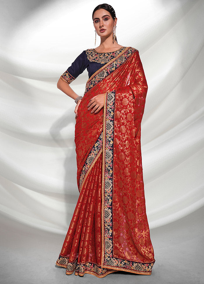 Red Georgette Saree With Blouse Piece