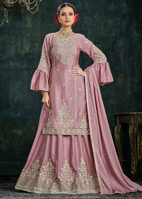 3 Pc Pink Cotton Semi Stitched Lehenga Set