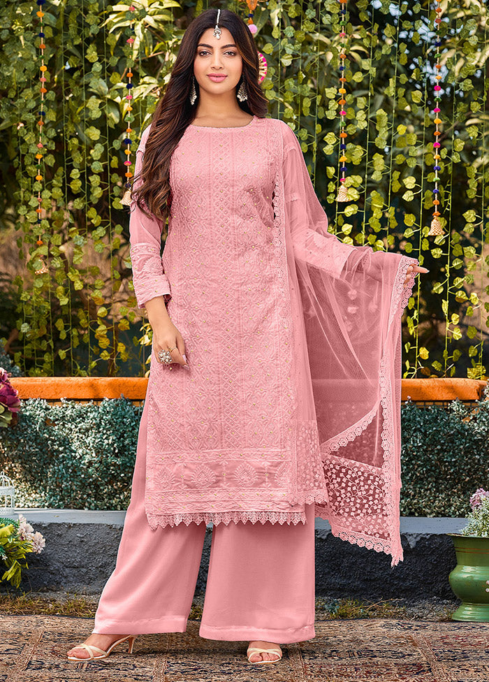 3 Pc Pink Semi Stitched Georgette Suit Set