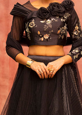 3 Pc Coffee Silk Semi Stitched Lehenga Set