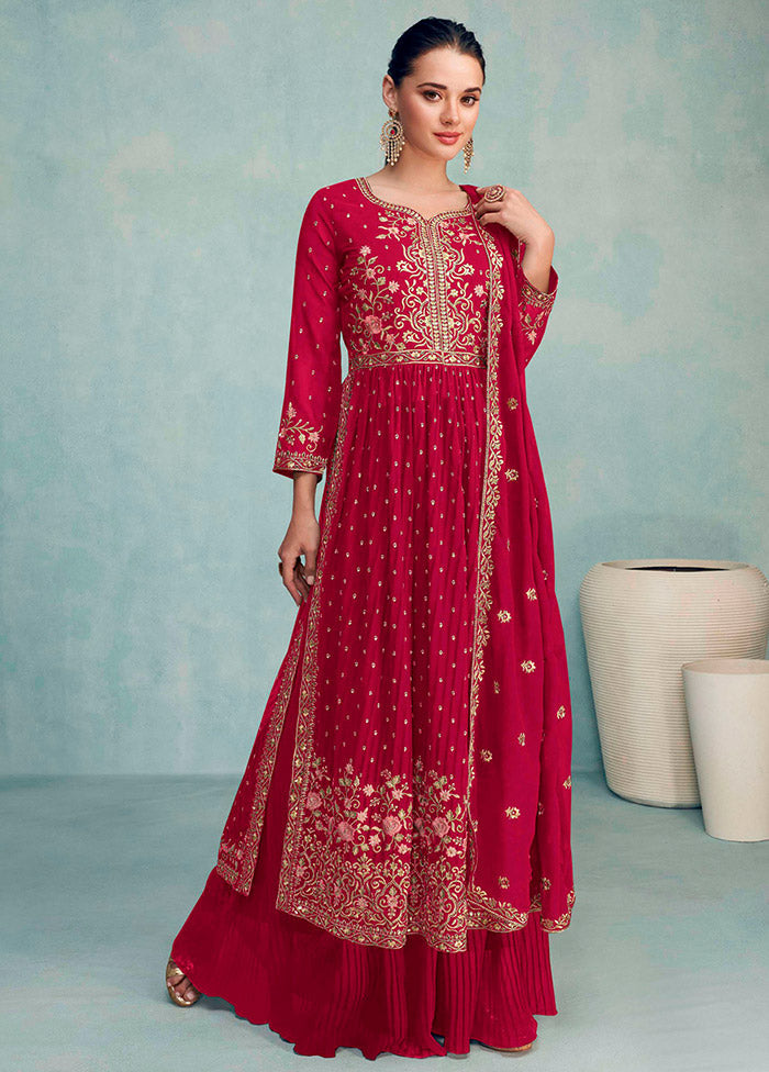 3 Pc Pink Semi Stitched Georgette Suit Set