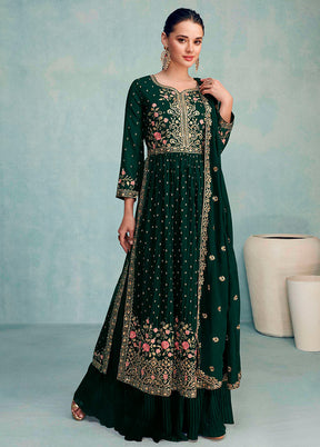 3 Pc Green Semi Stitched Georgette Suit Set