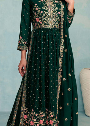 3 Pc Green Semi Stitched Georgette Suit Set