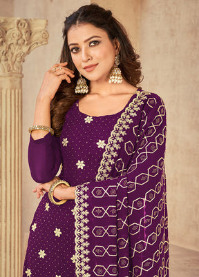 3 Pc Purple Semi Stitched Georgette Suit Set