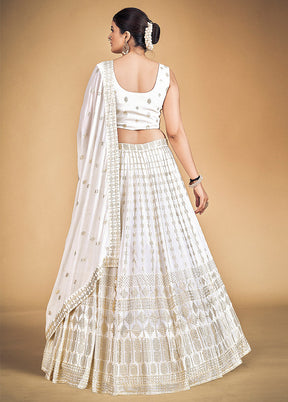 3 Pc White Georgette Readymade Lehenga Set