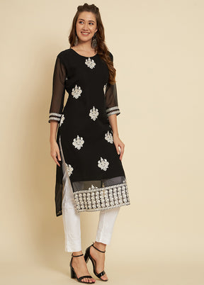 Black Readymade Cotton Long Kurti