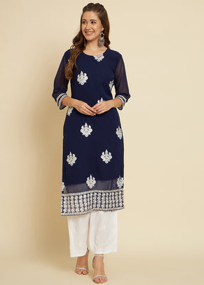 Blue Readymade Cotton Long Kurti