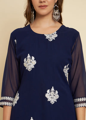 Blue Readymade Cotton Long Kurti