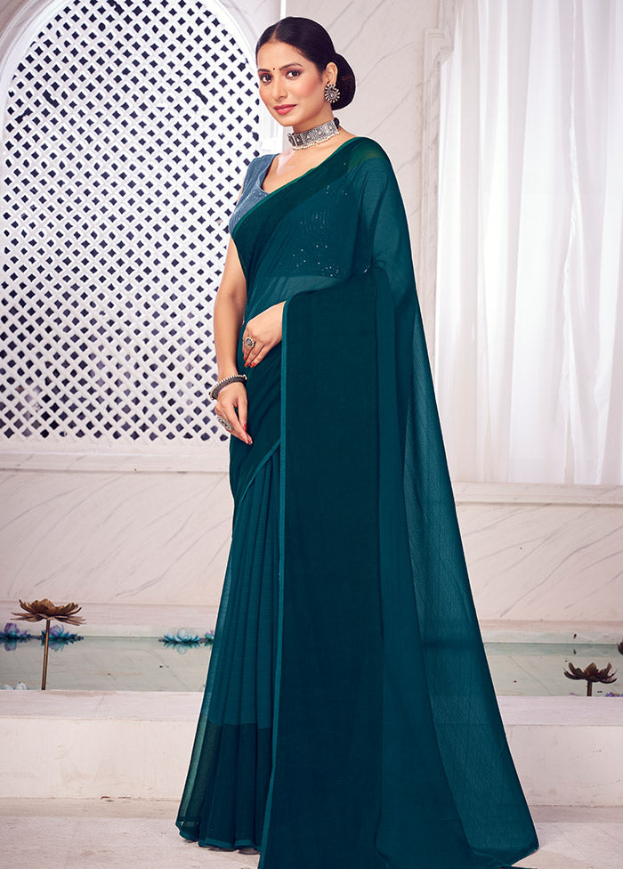 Aqua Spun Silk Saree With Blouse Piece