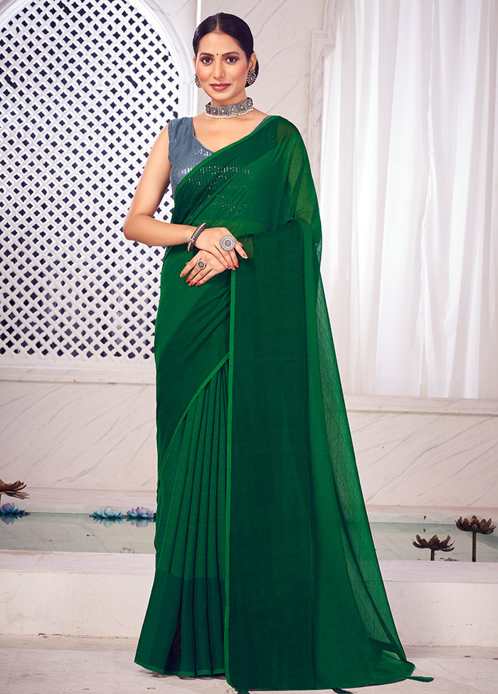 Green Spun Silk Saree With Blouse Piece