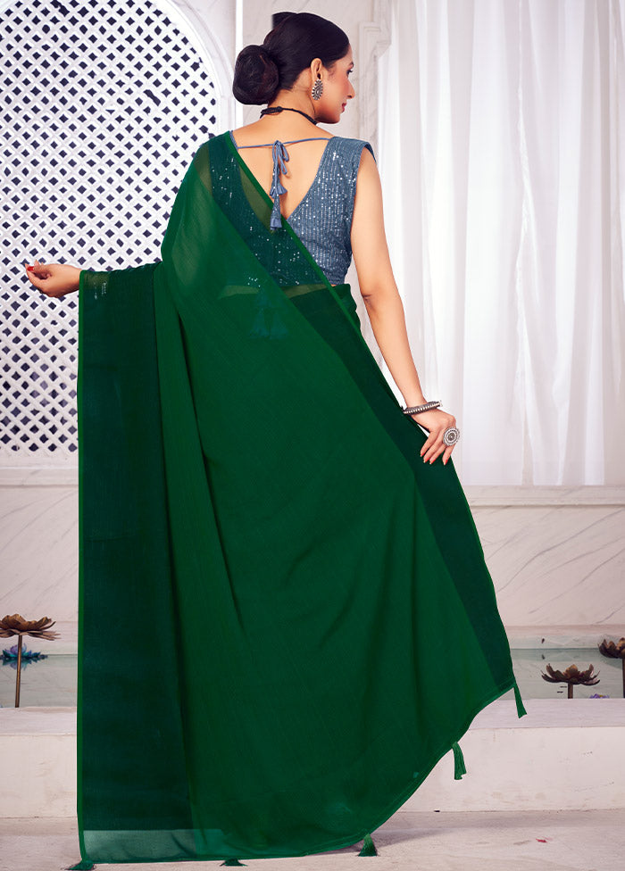 Green Spun Silk Saree With Blouse Piece