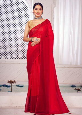 Red Spun Silk Saree With Blouse Piece