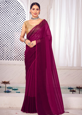 Wine Spun Silk Saree With Blouse Piece