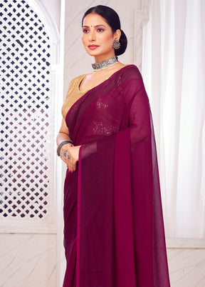 Wine Spun Silk Saree With Blouse Piece