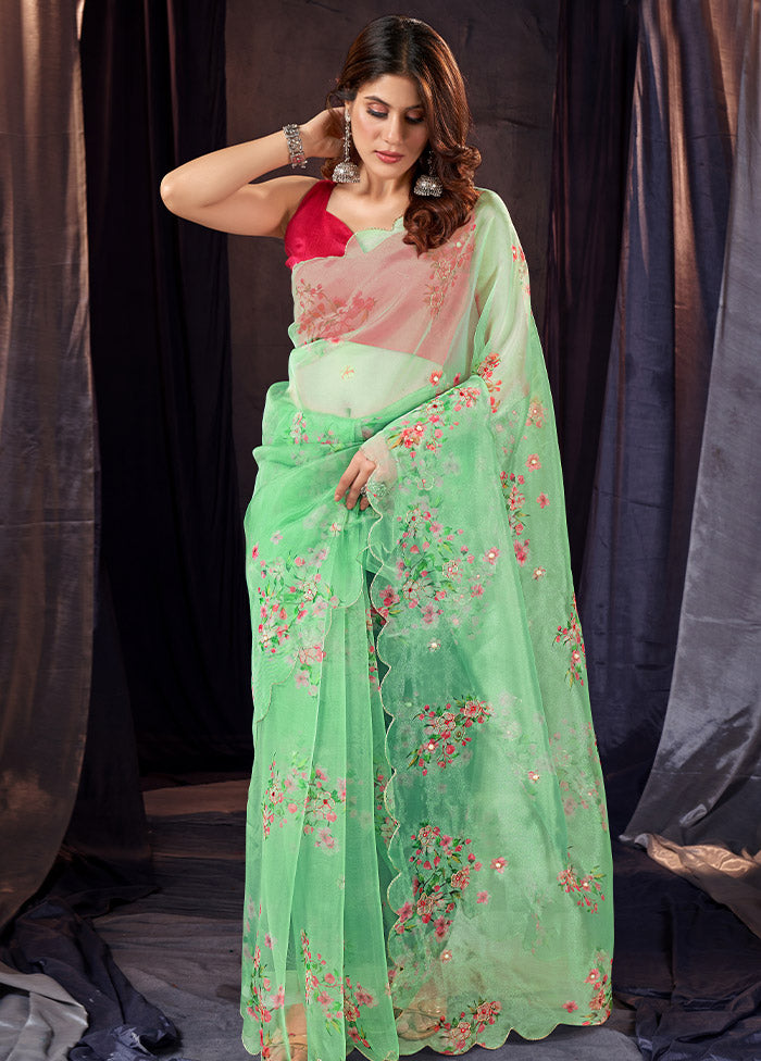 Green Organza Saree With Blouse Piece