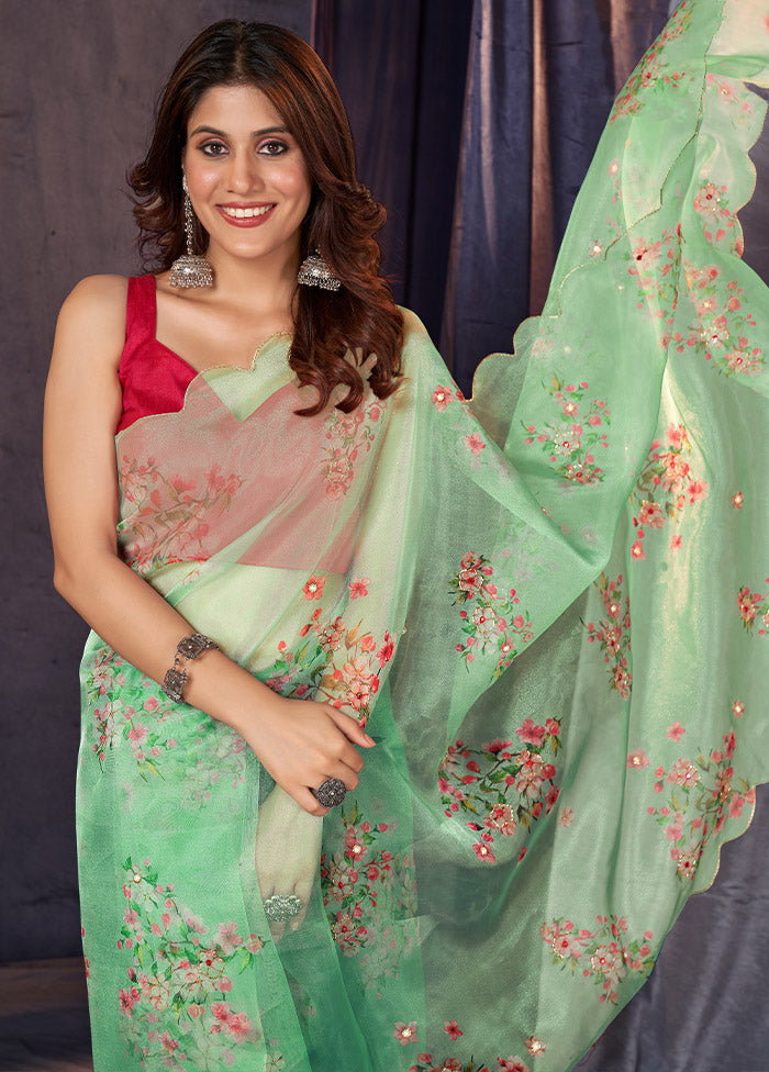 Green Organza Saree With Blouse Piece