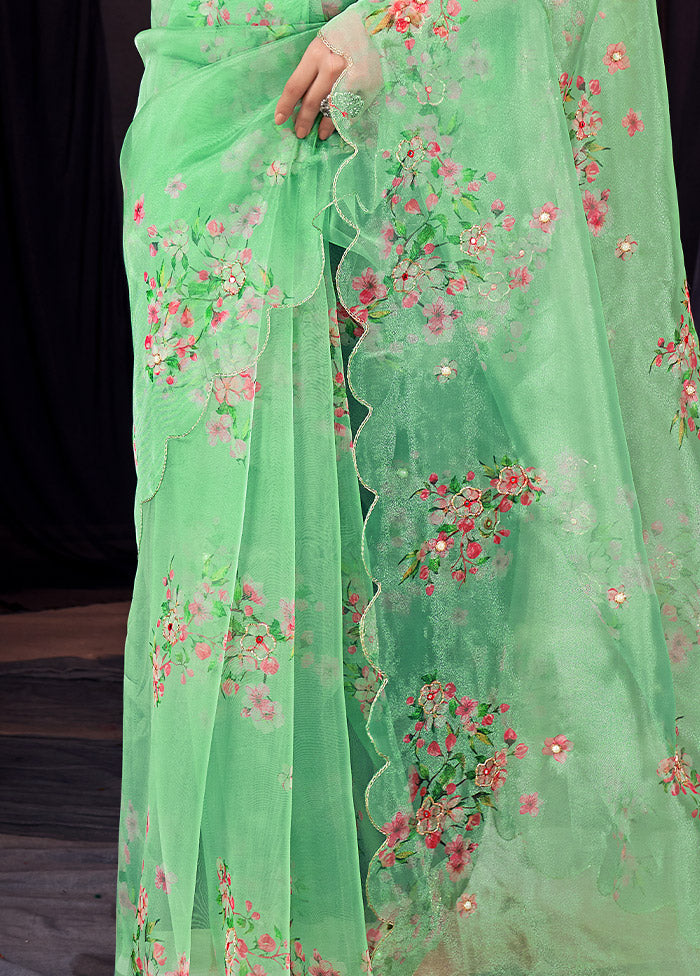 Green Organza Saree With Blouse Piece