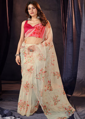 Peach Organza Saree With Blouse Piece