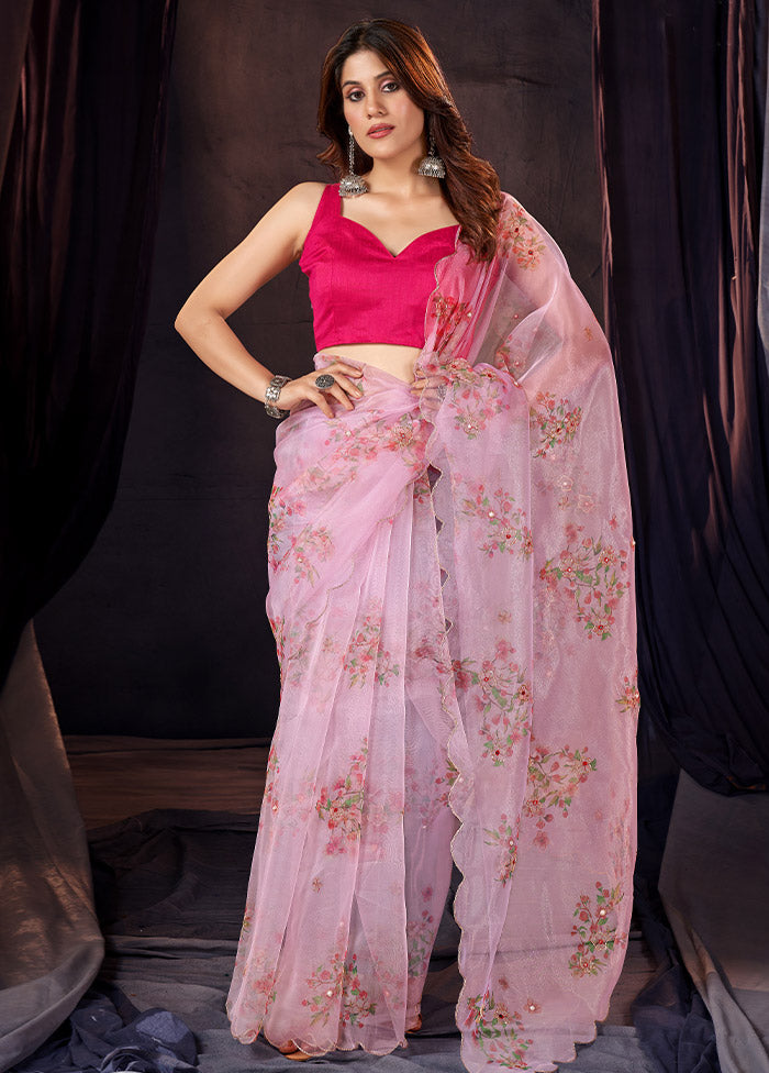 Pink Organza Saree With Blouse Piece