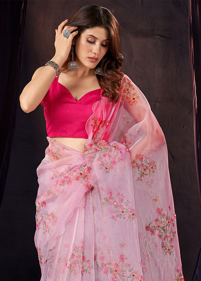 Pink Organza Saree With Blouse Piece