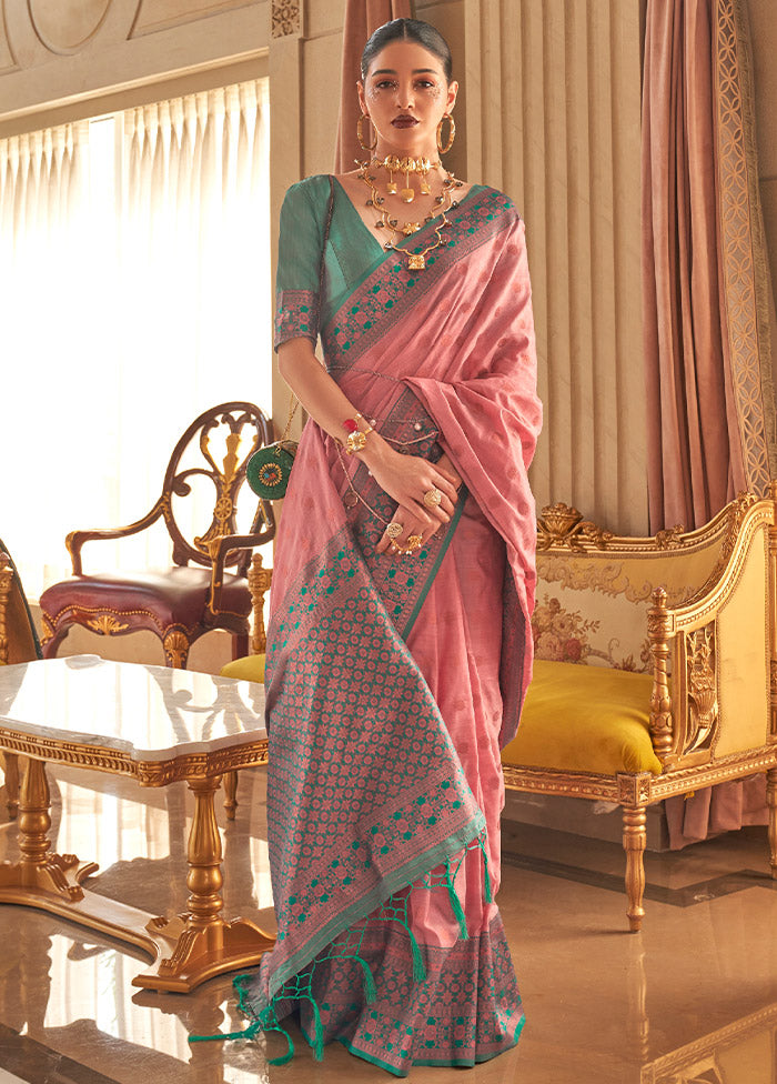 Pink Spun Silk Saree With Blouse Piece