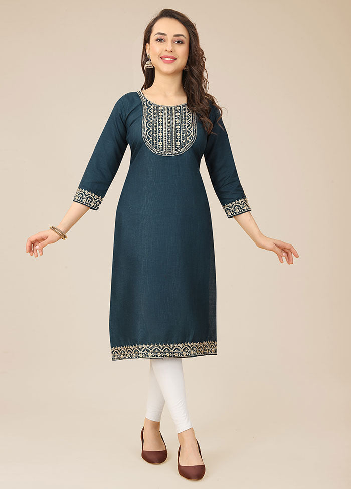 Teal Blue Readymade Cotton Kurti