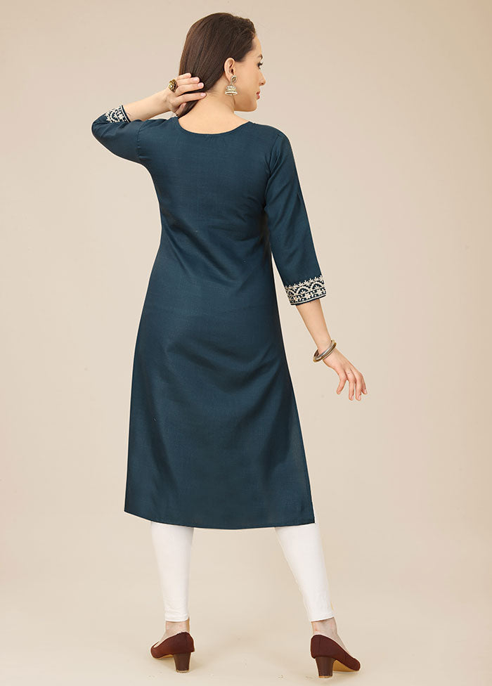 Teal Blue Readymade Cotton Kurti