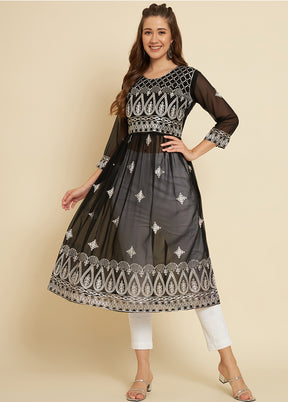 Black Readymade Georgette Kurti