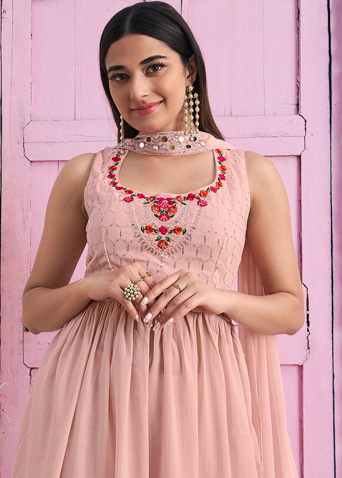 3 Pc Peach Readymade Georgette Suit Set