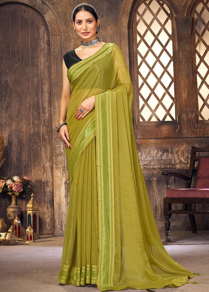 Olive Green Spun Silk Saree With Blouse Piece