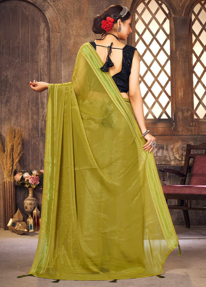 Olive Green Spun Silk Saree With Blouse Piece