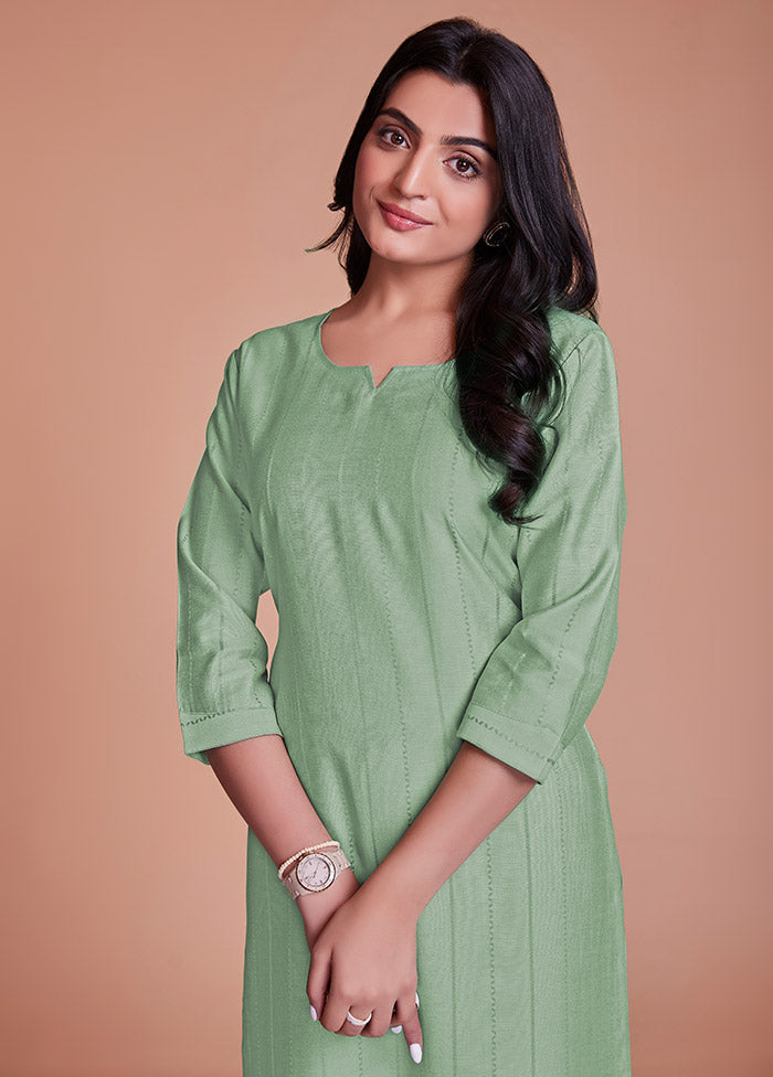 2 Pc Pista Green Readymade Viscose Kurti Set