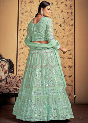 3 Pc Pista Green Georgette Readymade Lehenga Set