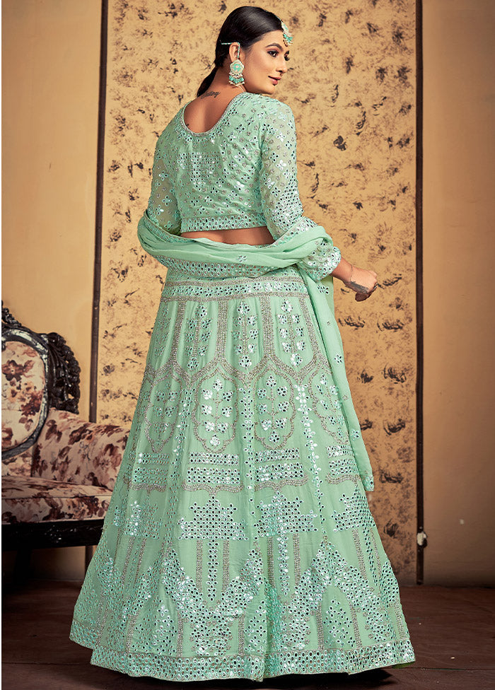 3 Pc Pista Green Georgette Readymade Lehenga Set