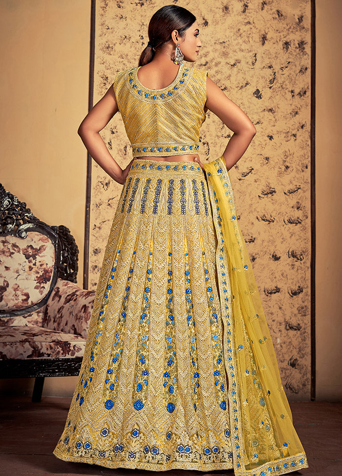 3 Pc Mustard Net Readymade Lehenga Set