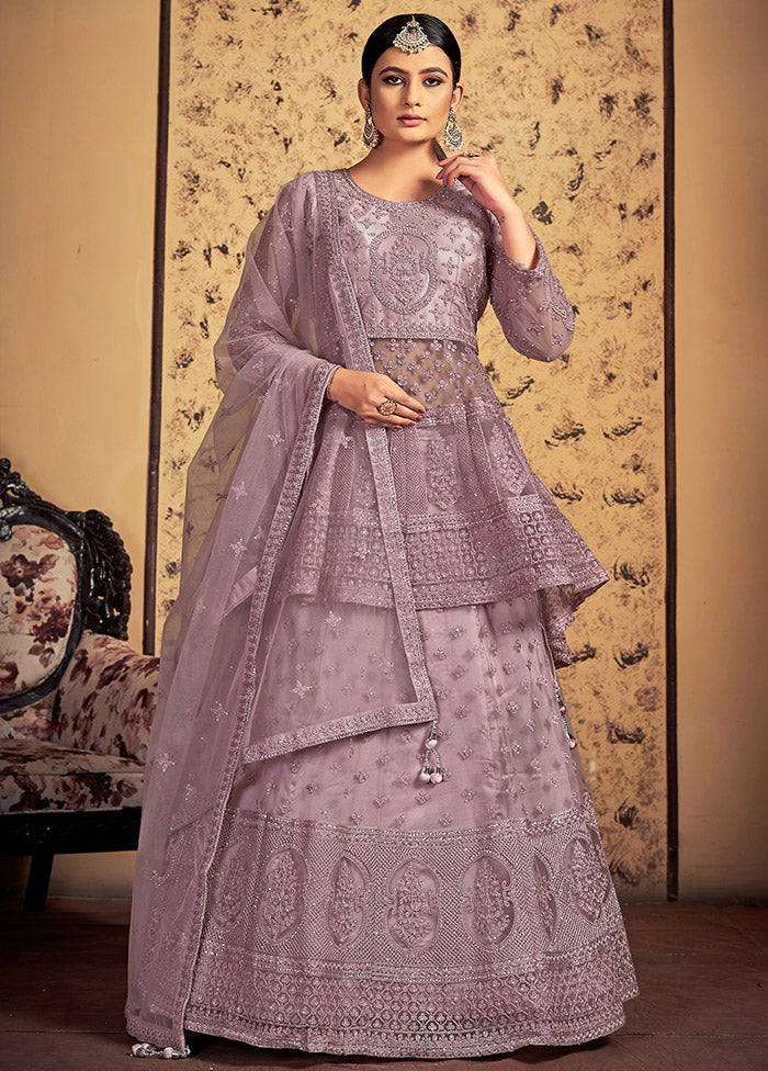 3 Pc Mauve Net Readymade Lehenga Set