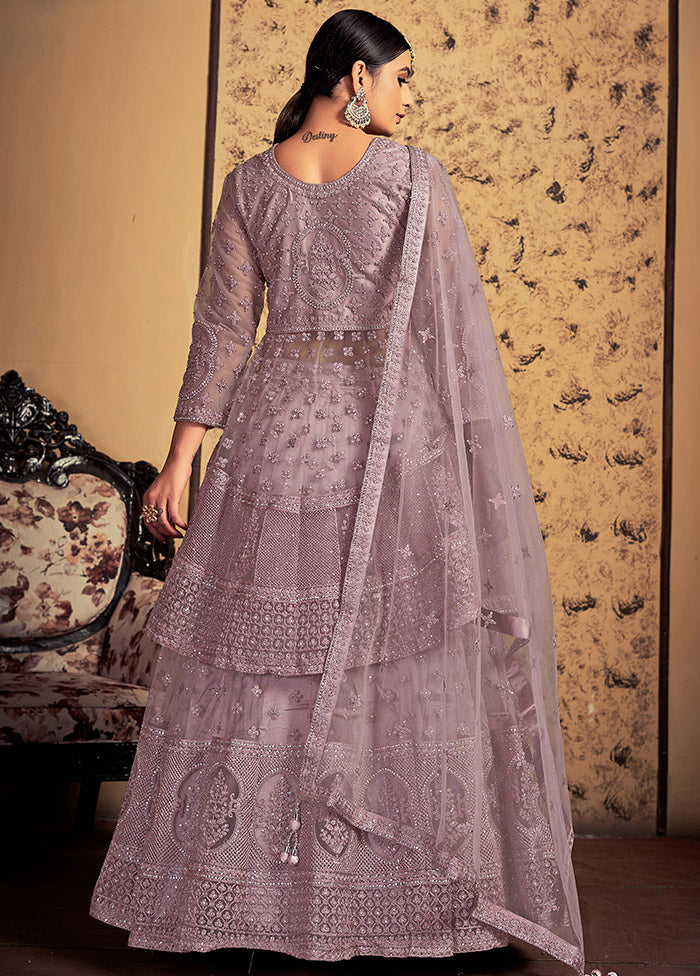 3 Pc Mauve Net Readymade Lehenga Set