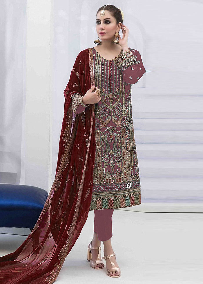 3 Pc Mauve Semi Stitched Georgette Suit Set