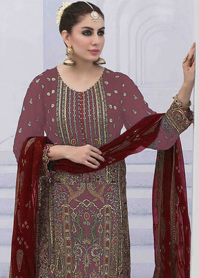 3 Pc Mauve Semi Stitched Georgette Suit Set