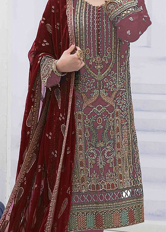 3 Pc Mauve Semi Stitched Georgette Suit Set