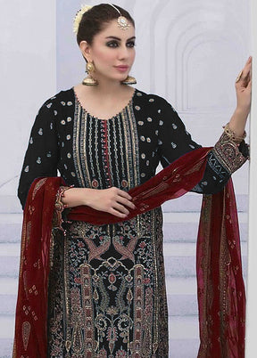 3 Pc Black Semi Stitched Georgette Suit Set