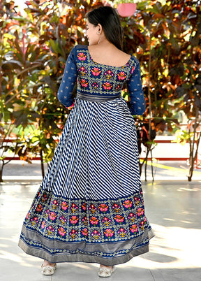 Blue Readymade Silk Indian Dress