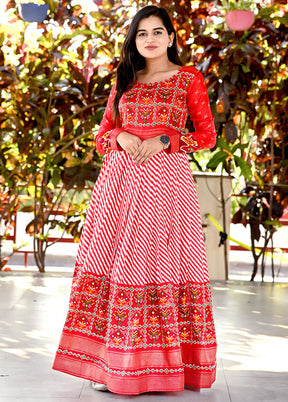 Red Readymade Silk Indian Dress