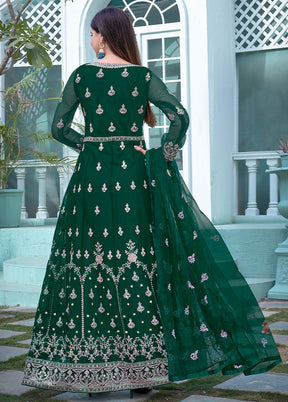 3 Pc Green Semi Stitched Net Suit Set