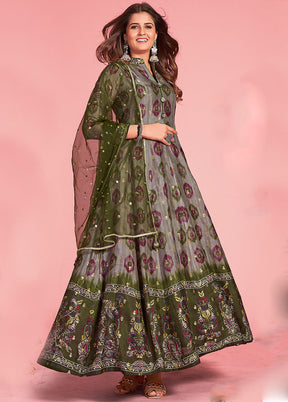 Mauve Readymade Silk Gown With Dupatta