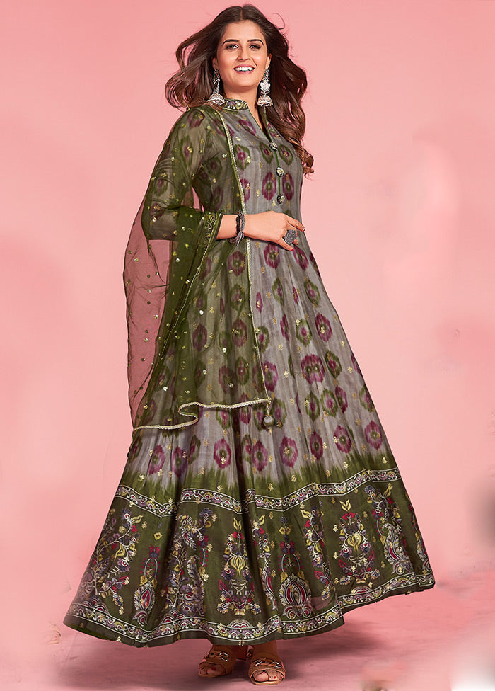 Mauve Readymade Silk Gown With Dupatta