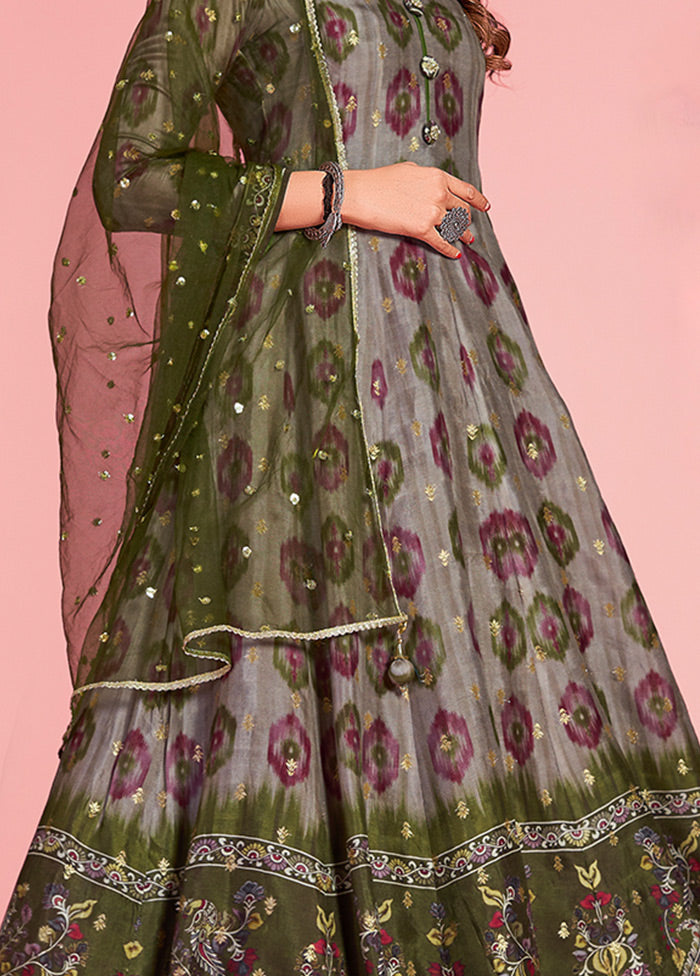 Mauve Readymade Silk Gown With Dupatta